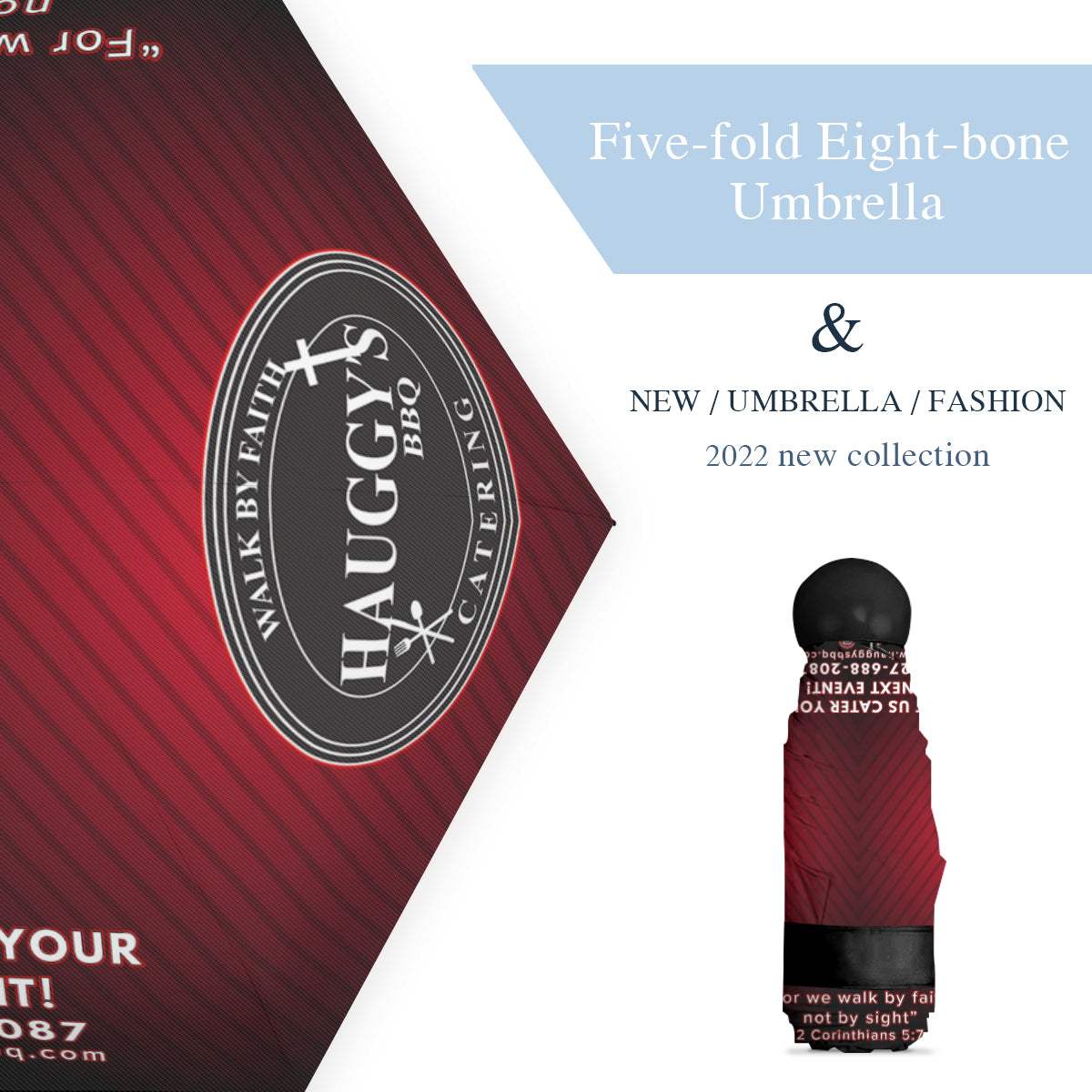 Hauggy's WBF Catering Black and Red Hand-Opened Umbrella