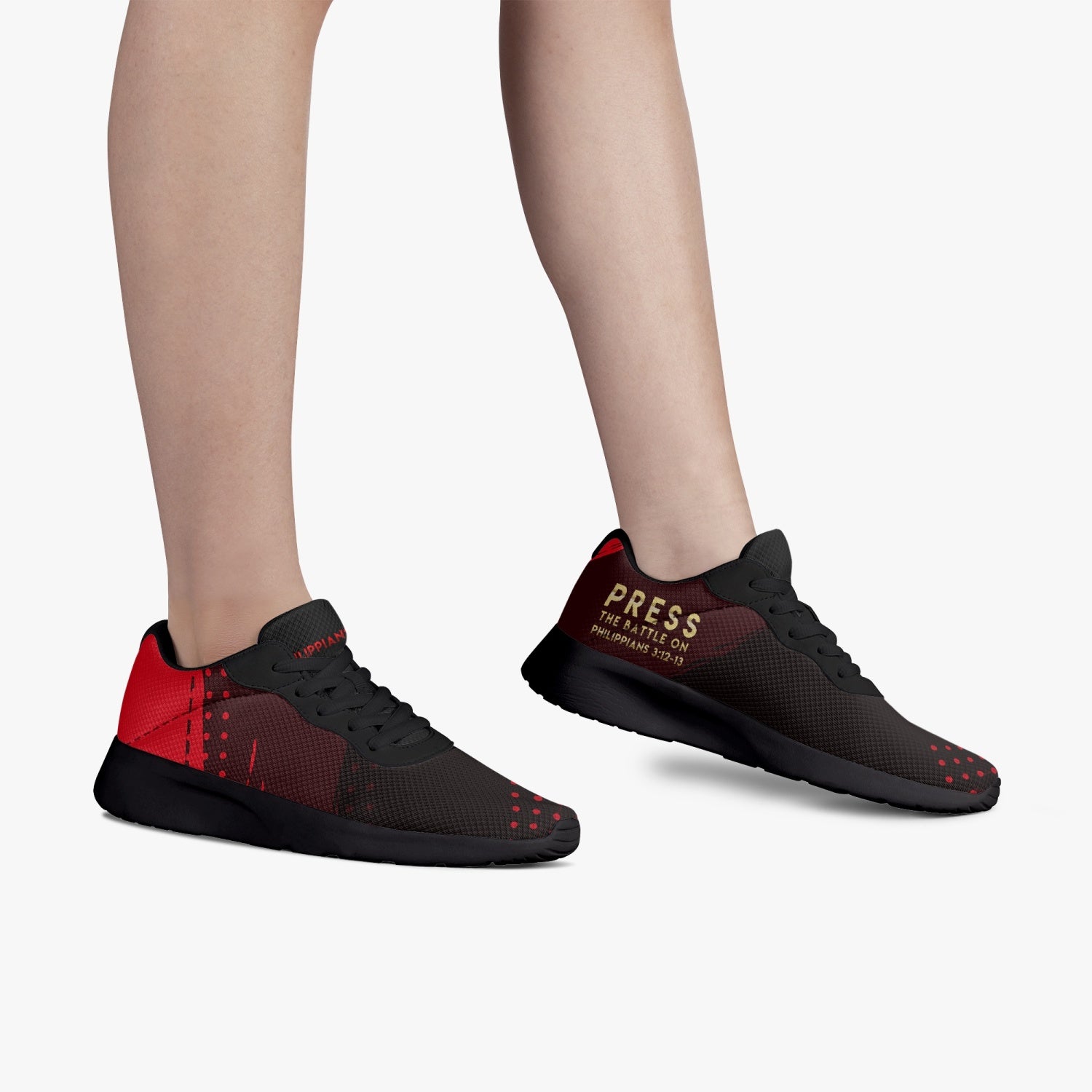 Red and Black Press Mesh Running Shoes