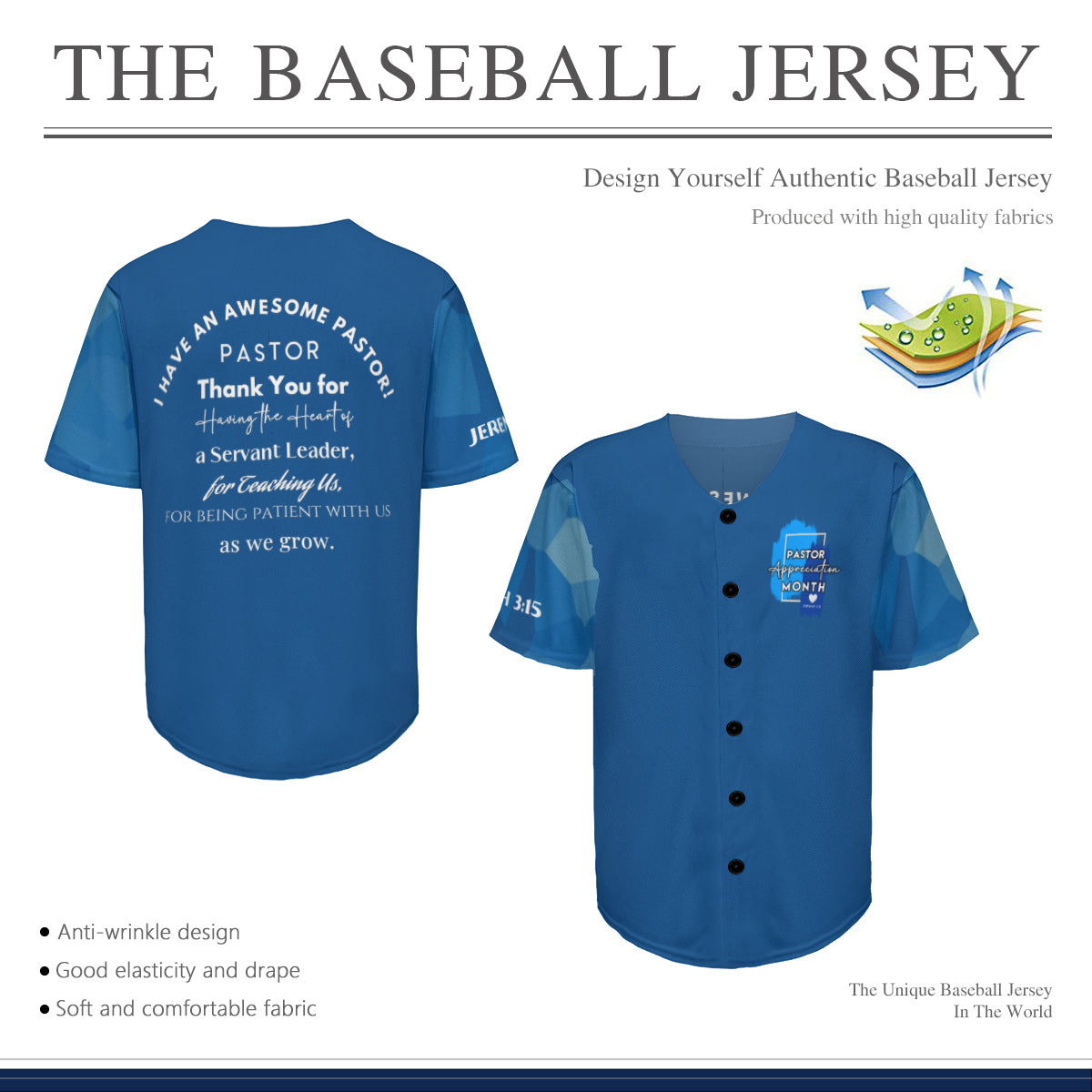 Pastor Appreciation Soft Blue Baseball Jersey