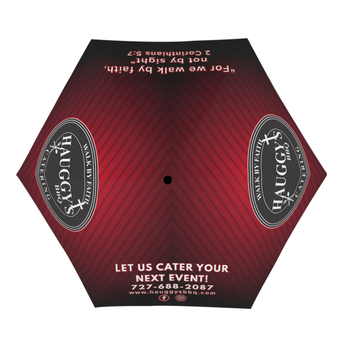 Hauggy's WBF Catering Black and Red Hand-Opened Umbrella