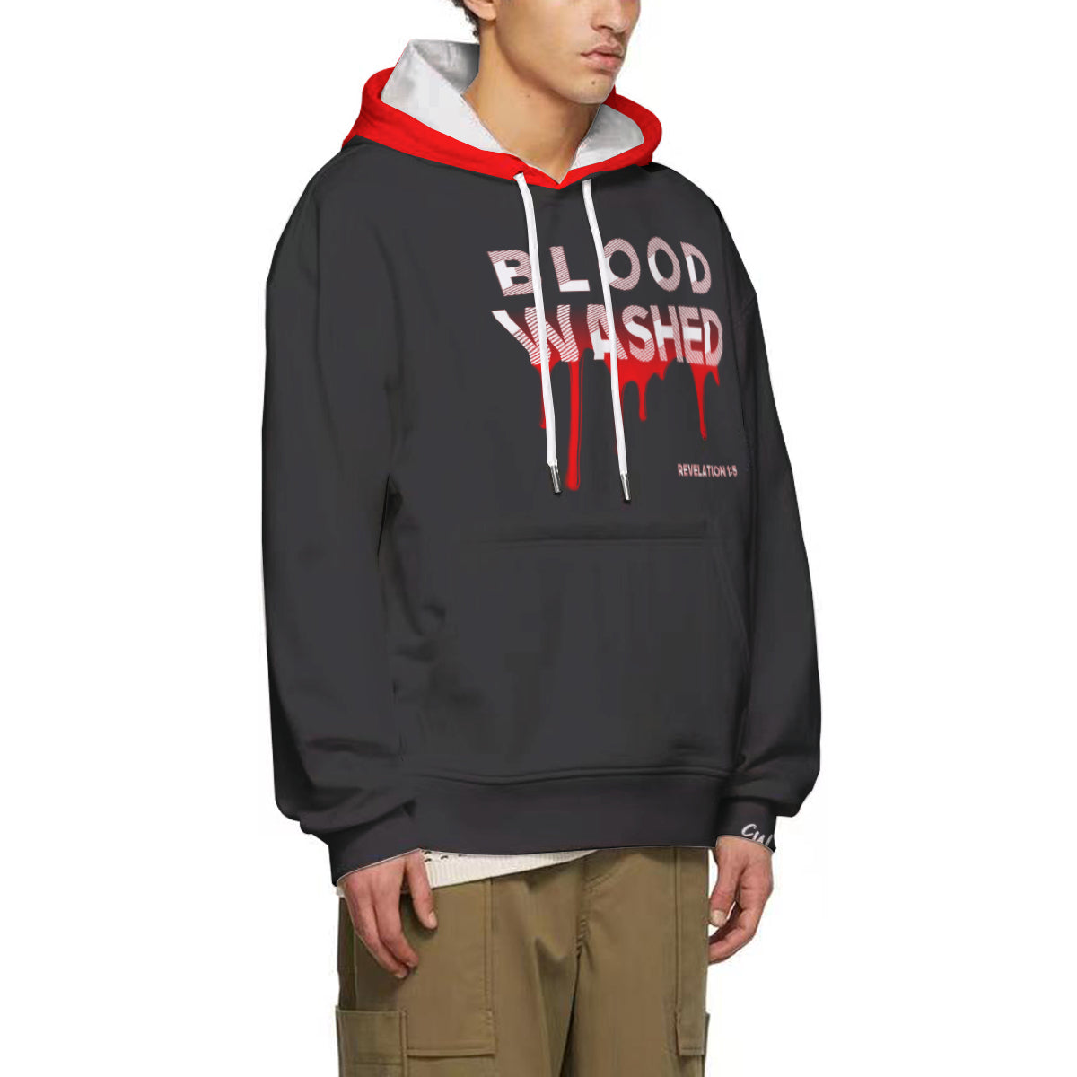 Blood Washed Ash Black with Red Hood AOP Hoodie