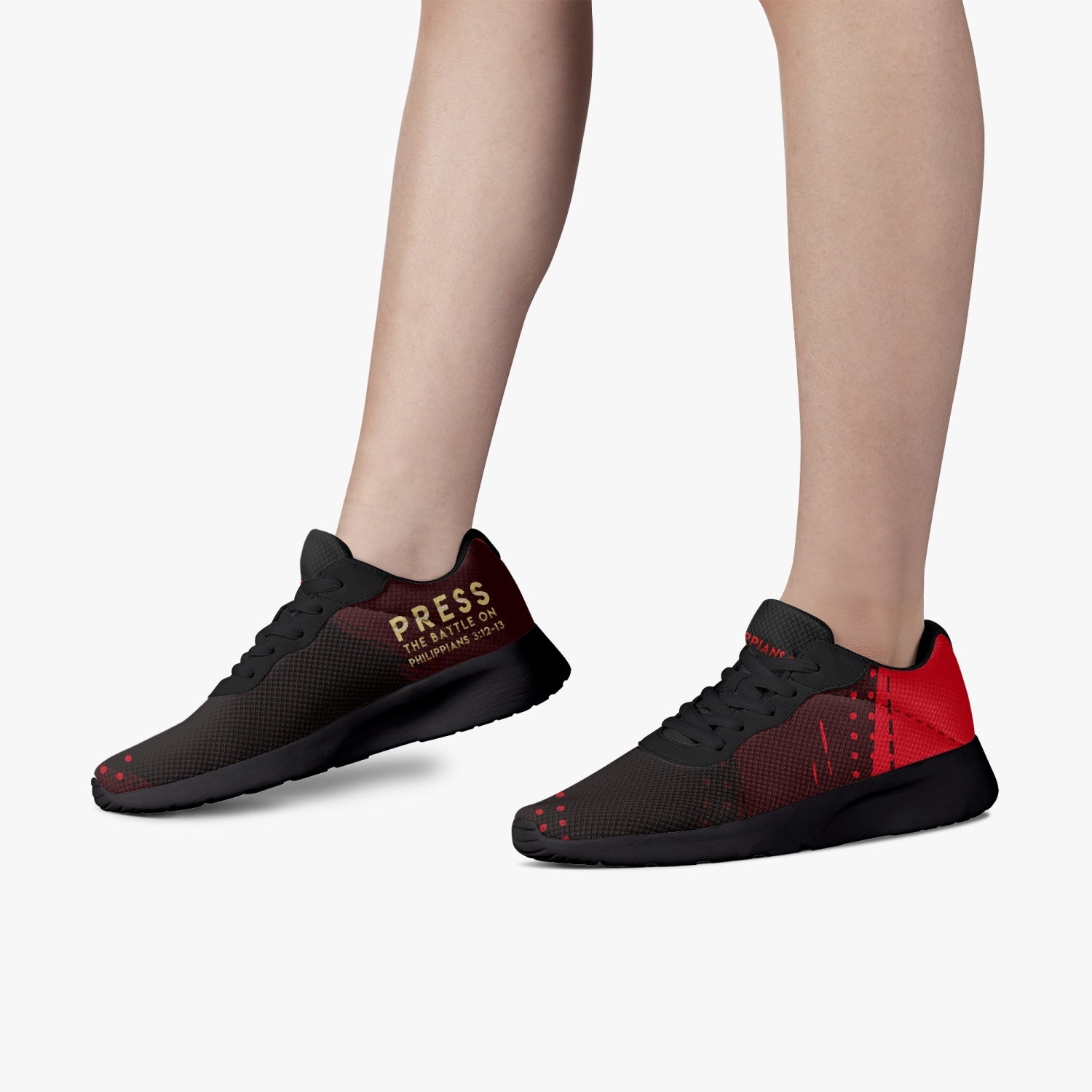 Red and Black Press Mesh Running Shoes