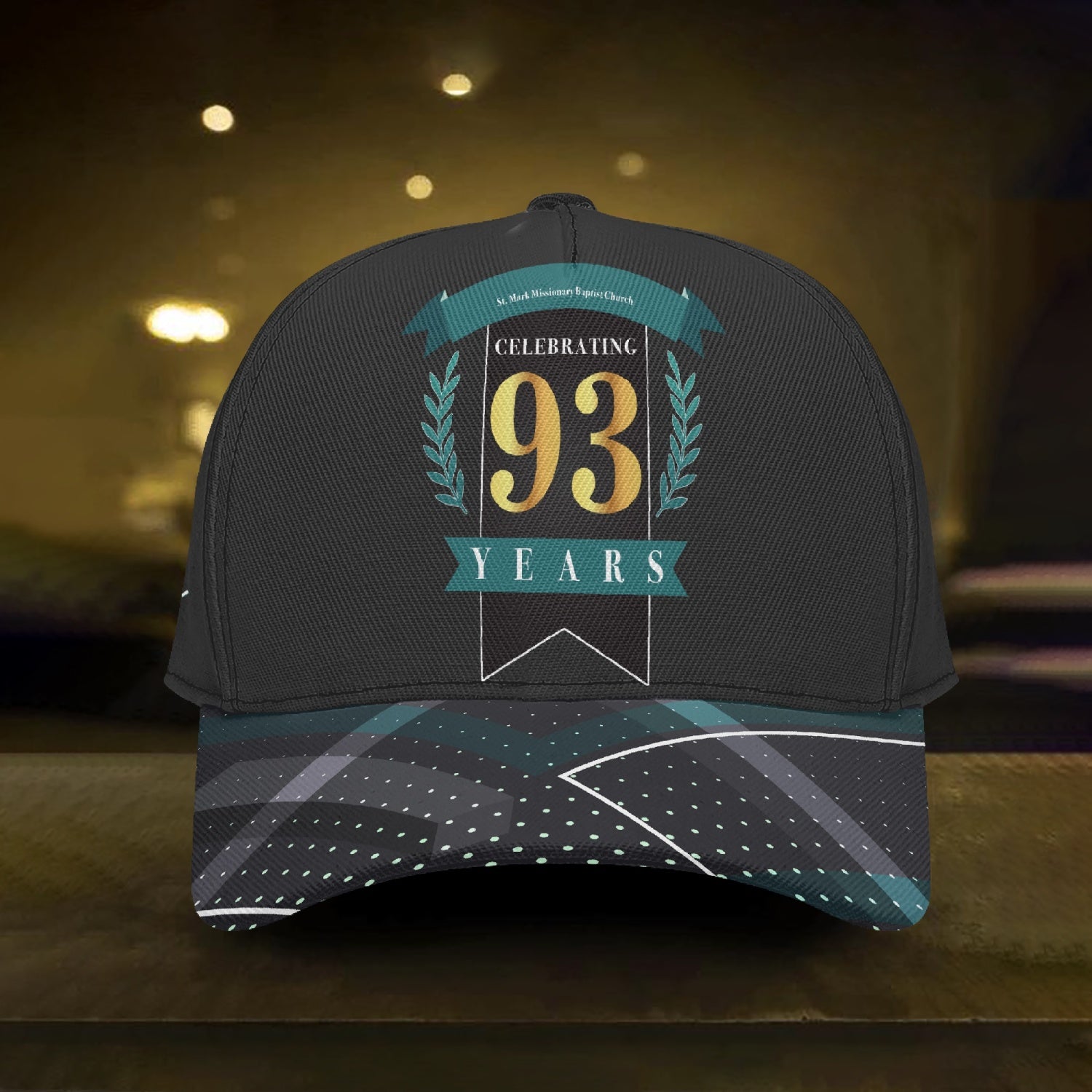 St. Mark 93rd Anniversary Teal Black AOP Baseball Cap