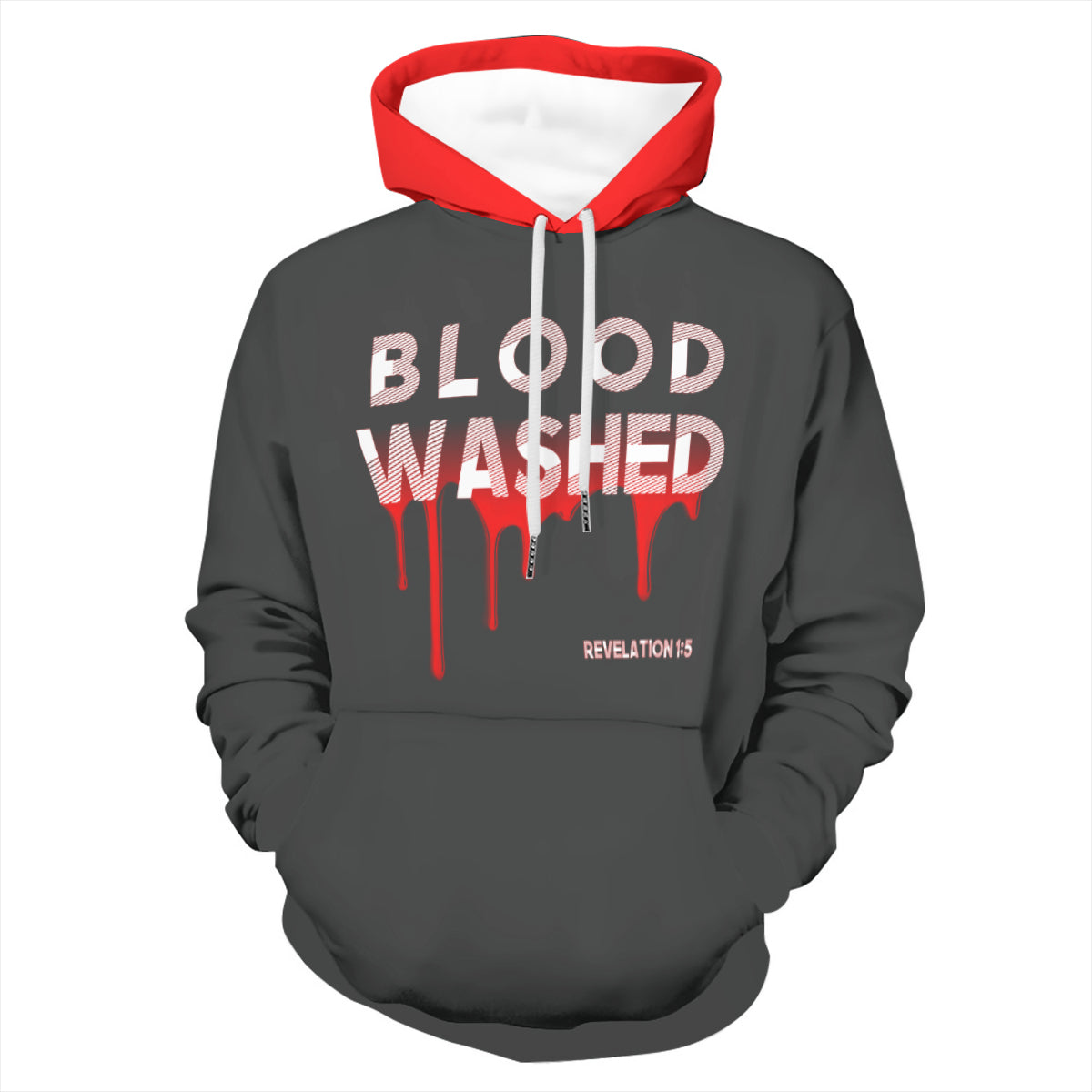 Blood Washed Ash Black with Red Hood AOP Hoodie