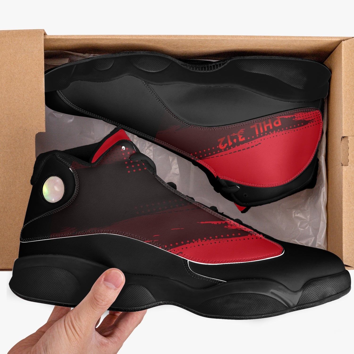 Press Red Black Sole High-Top Leather Basketball Sneakers