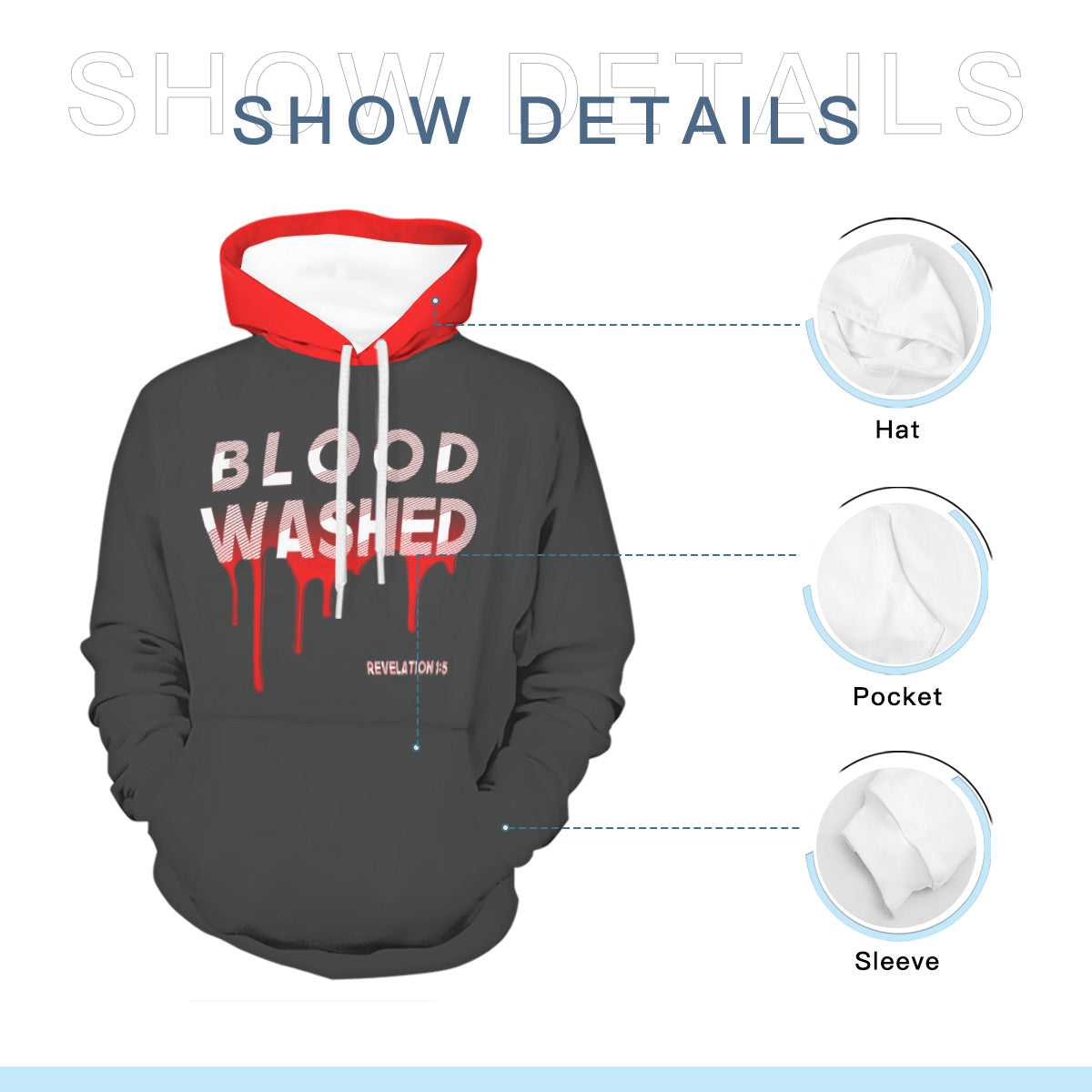 Blood Washed Ash Black with Red Hood AOP Hoodie