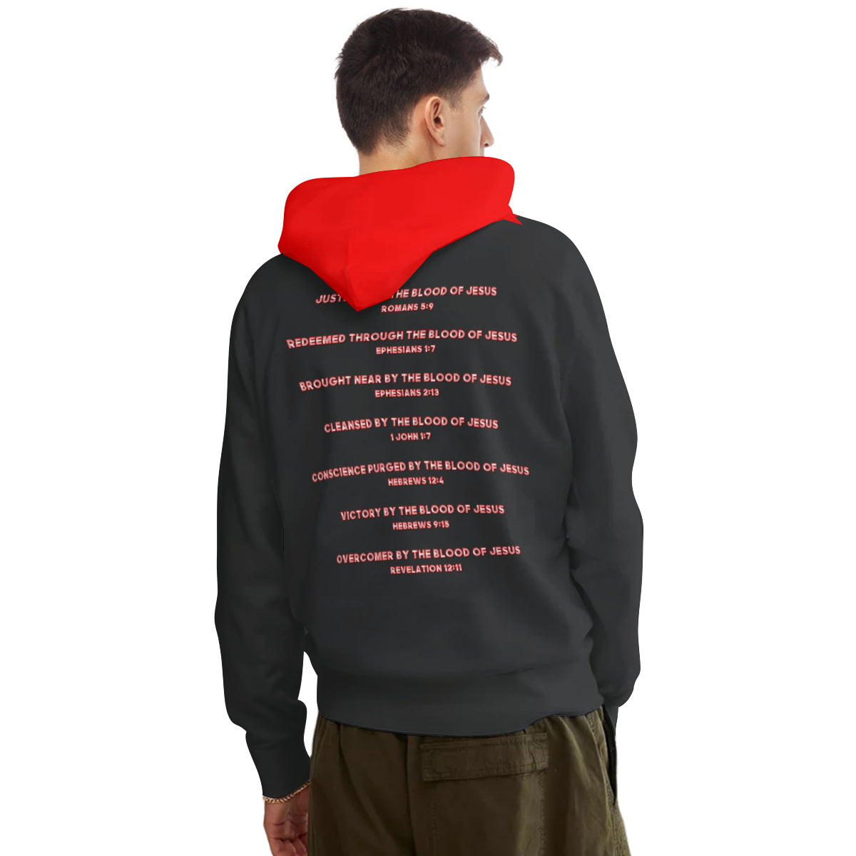 Blood Washed Ash Black with Red Hood AOP Hoodie