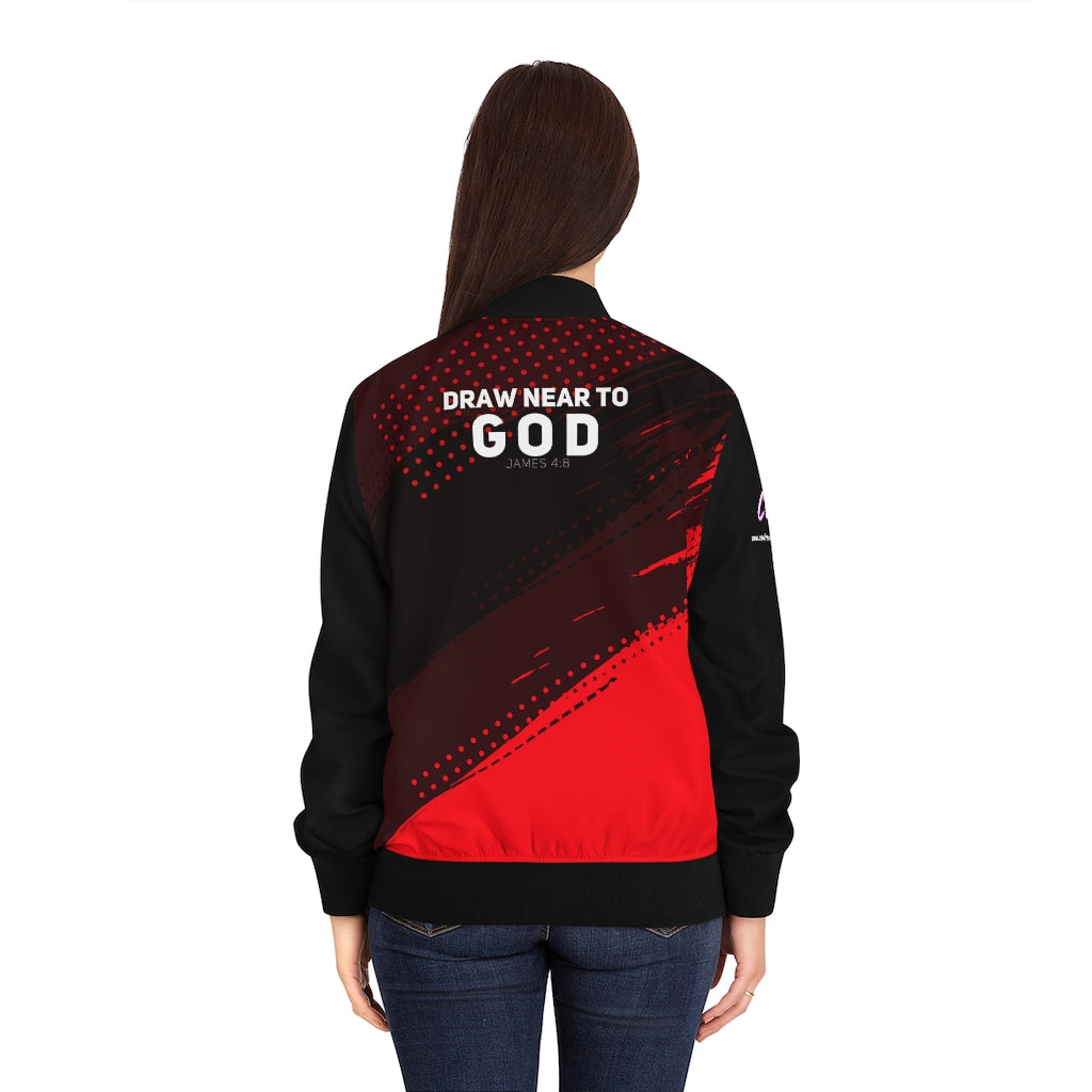 Draw Near Red Black Women's Bomber Jacket (AOP)