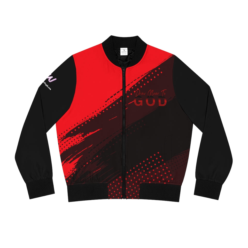 Draw Near Red Black Women's Bomber Jacket (AOP)