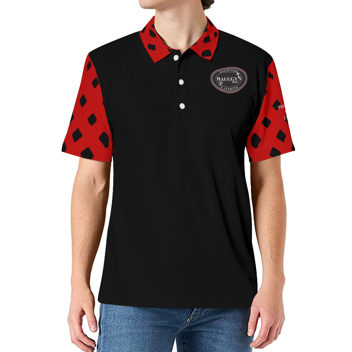 Hauggy's BBQ AOP Black/ Red Polo