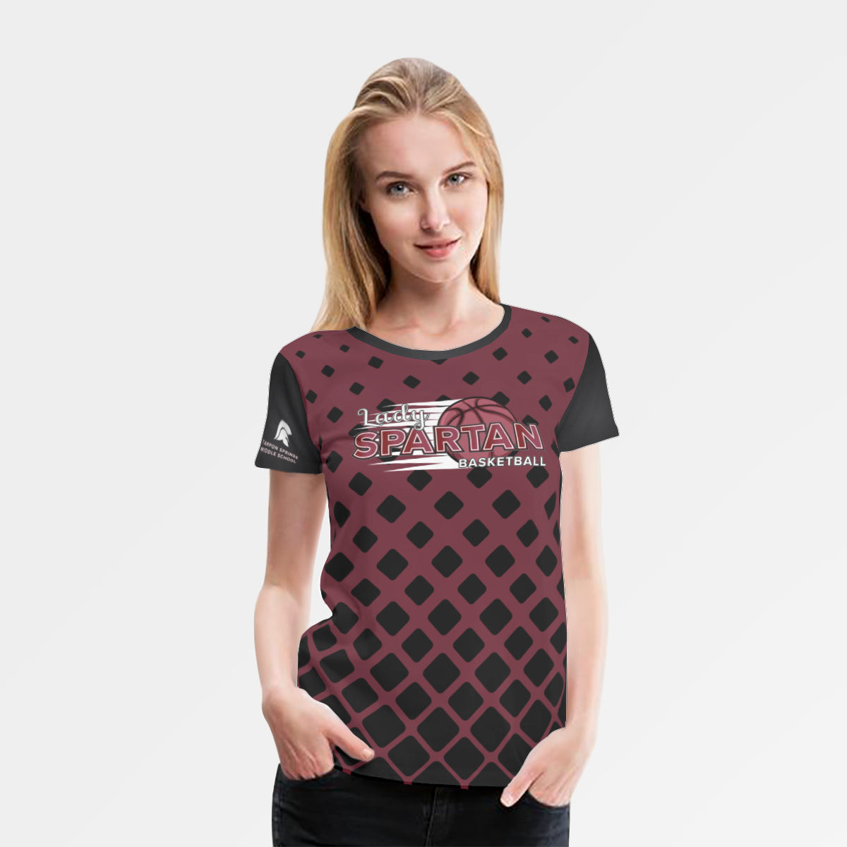 Tarpon Springs Lady Maroon Black Basketball AOP Poly Shirt