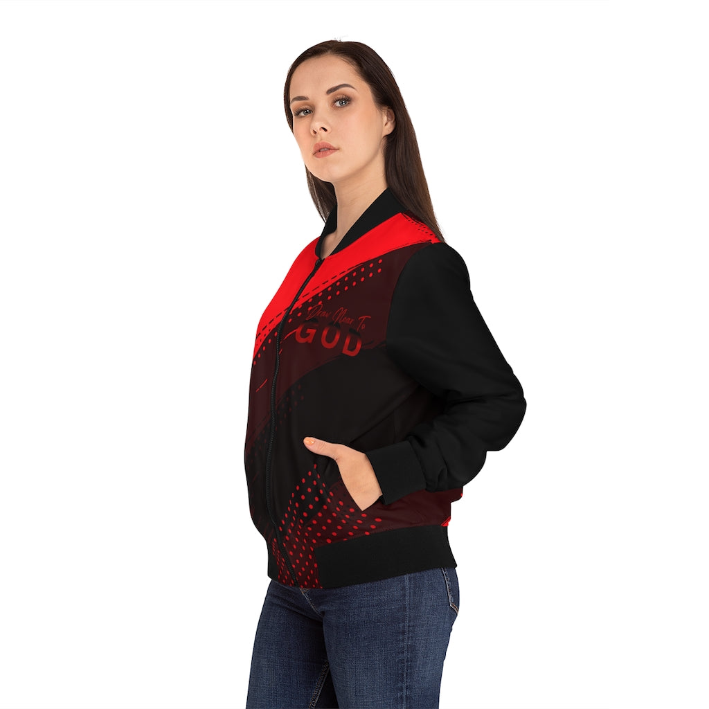 Draw Near Red Black Women's Bomber Jacket (AOP)