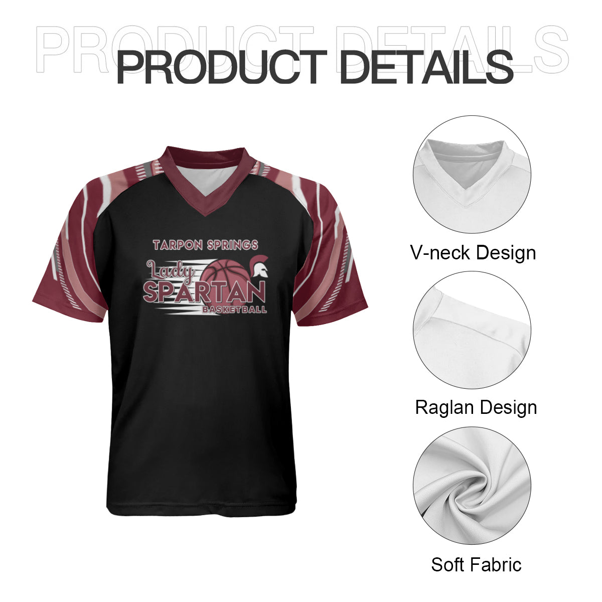 Tarpon Springs Middle Spartan Black with Maroon Sleeves Men's Jersey