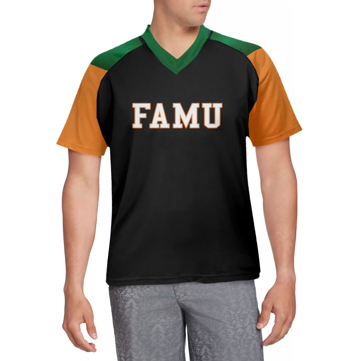 FAMU Black Orange and Green V-neck Rattler Jersey